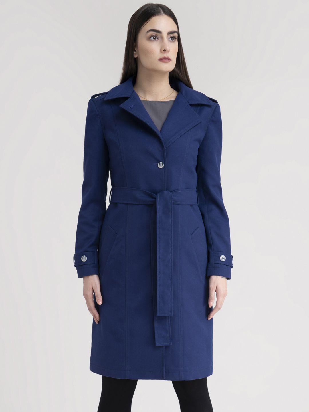 fablestreet women navy blue solid duster jacket