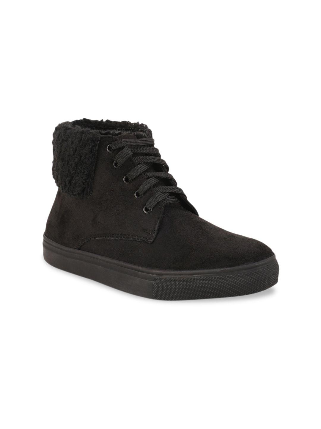 bruno manetti women black solid suede mid-top sneakers