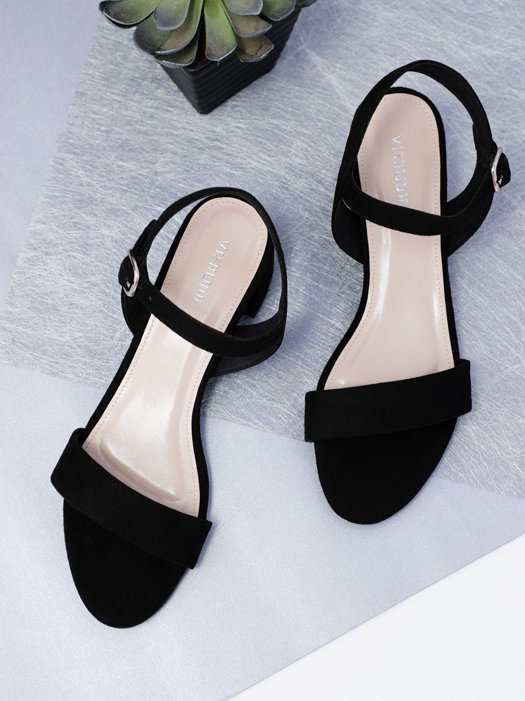 vishudh women black solid block heels