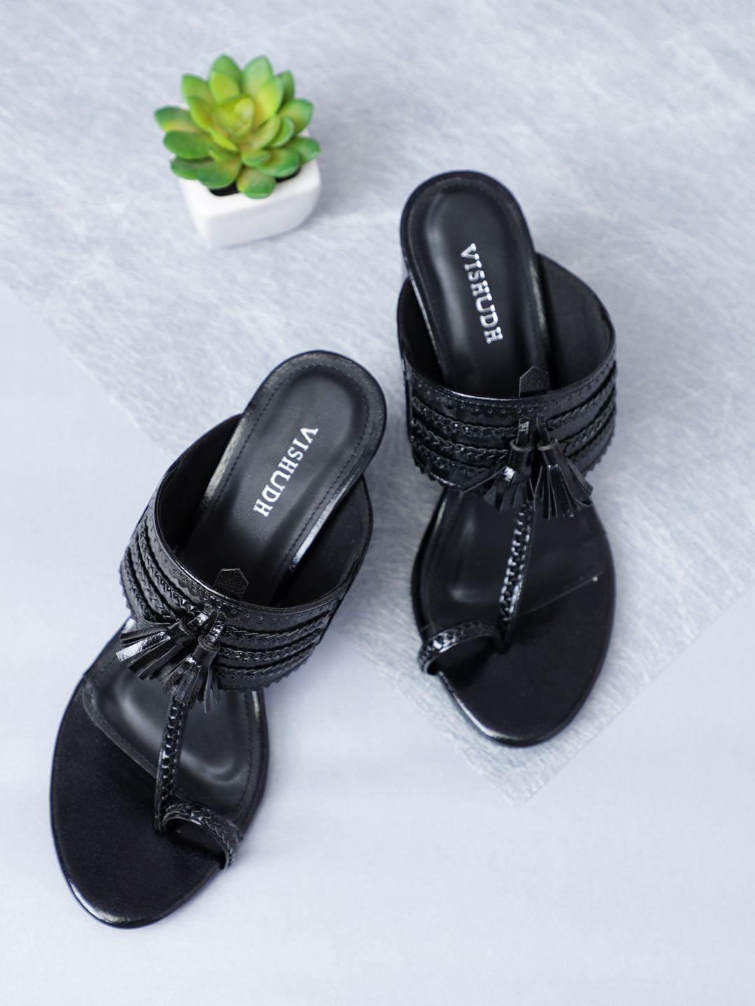 vishudh women black solid heels