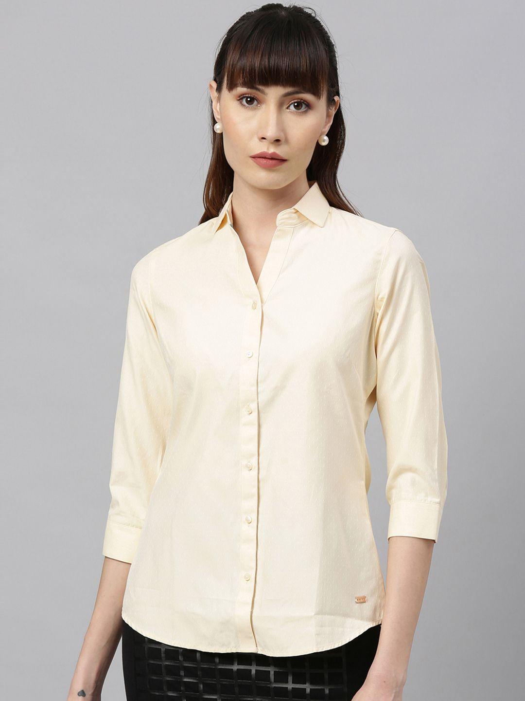 park avenue woman women yellow regular fit solid casual shirt