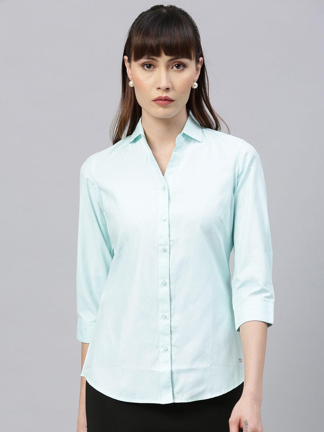 park avenue woman women blue regular fit solid casual shirt