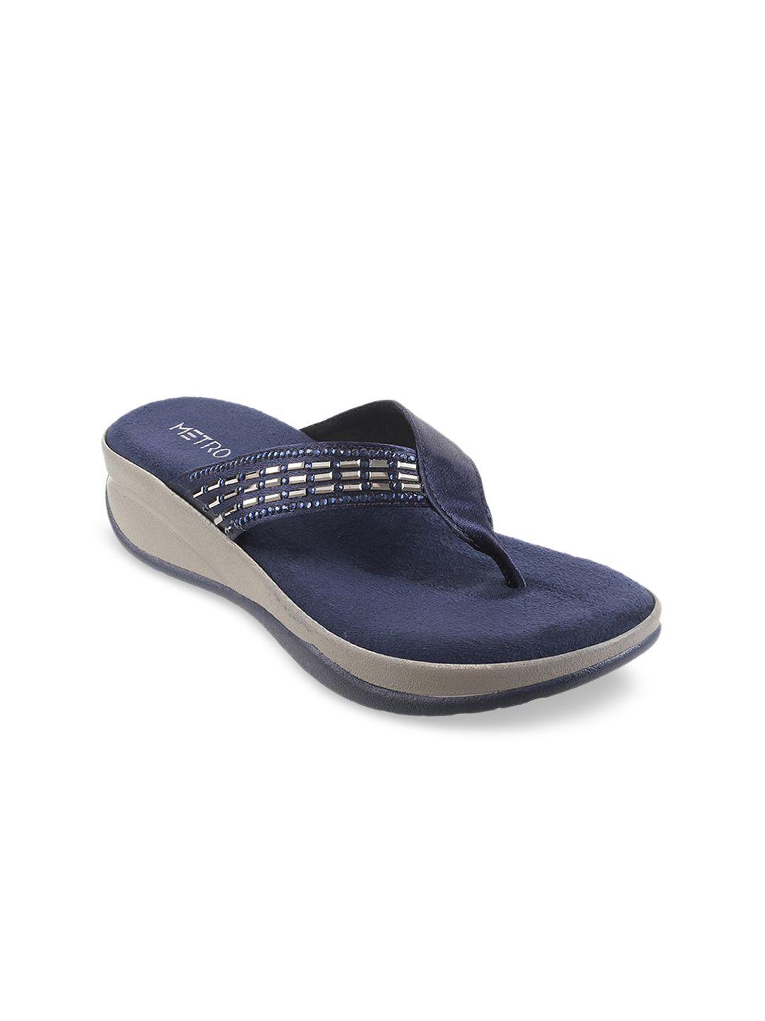 metro women navy blue embellished sandals