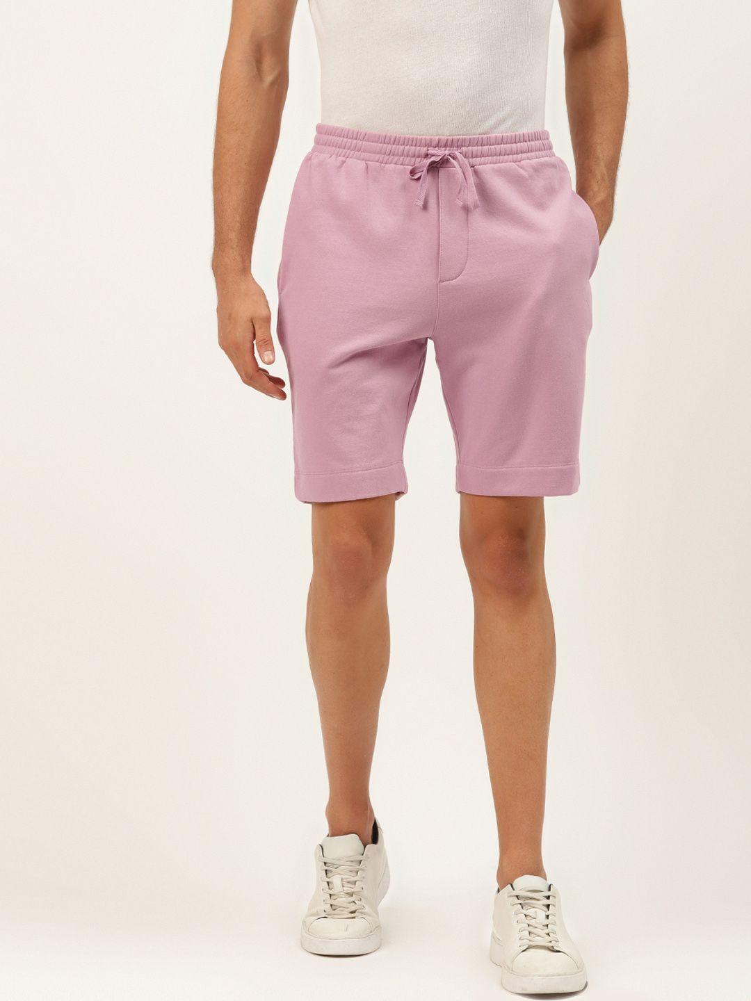 ether men pink pure cotton solid mid-rise regular shorts