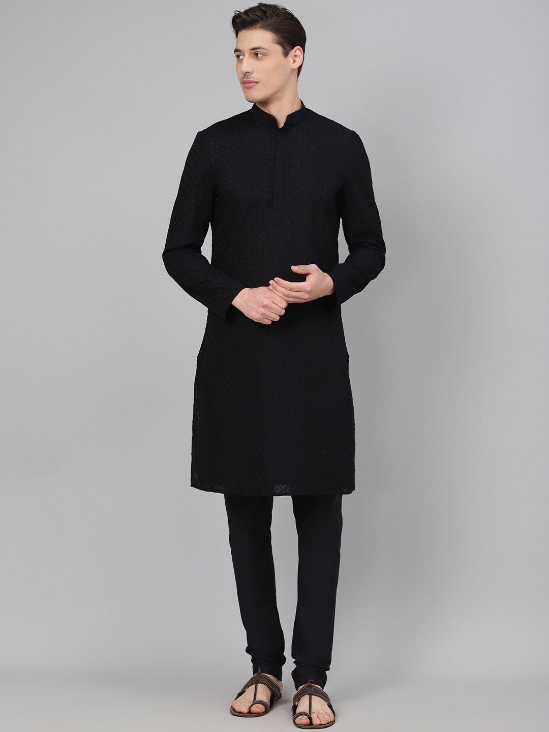 readiprint fashions men black chikankari embroidered kurta with churidar