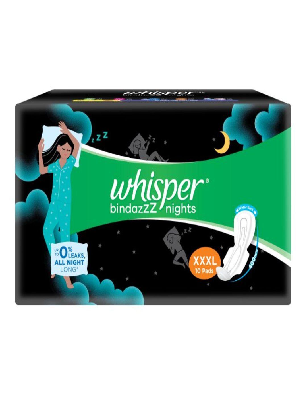 whisper bindazzz nights xxxl sanitary pads - 10 pads