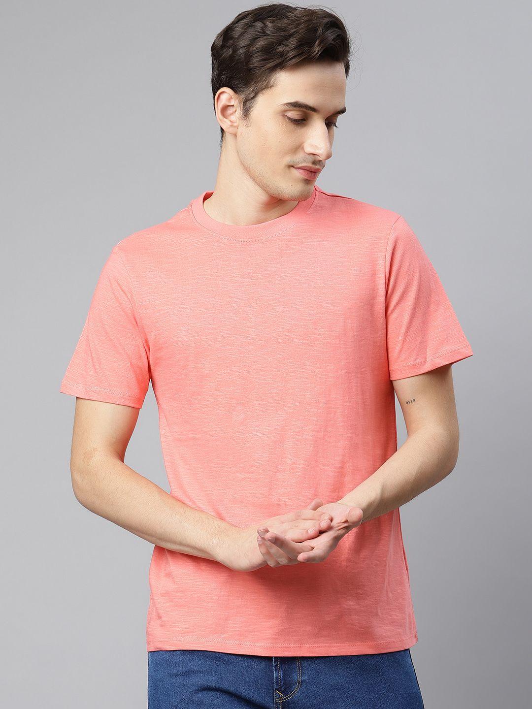 mast  harbour men coral pink cotton solid round neck pure cotton t-shirt