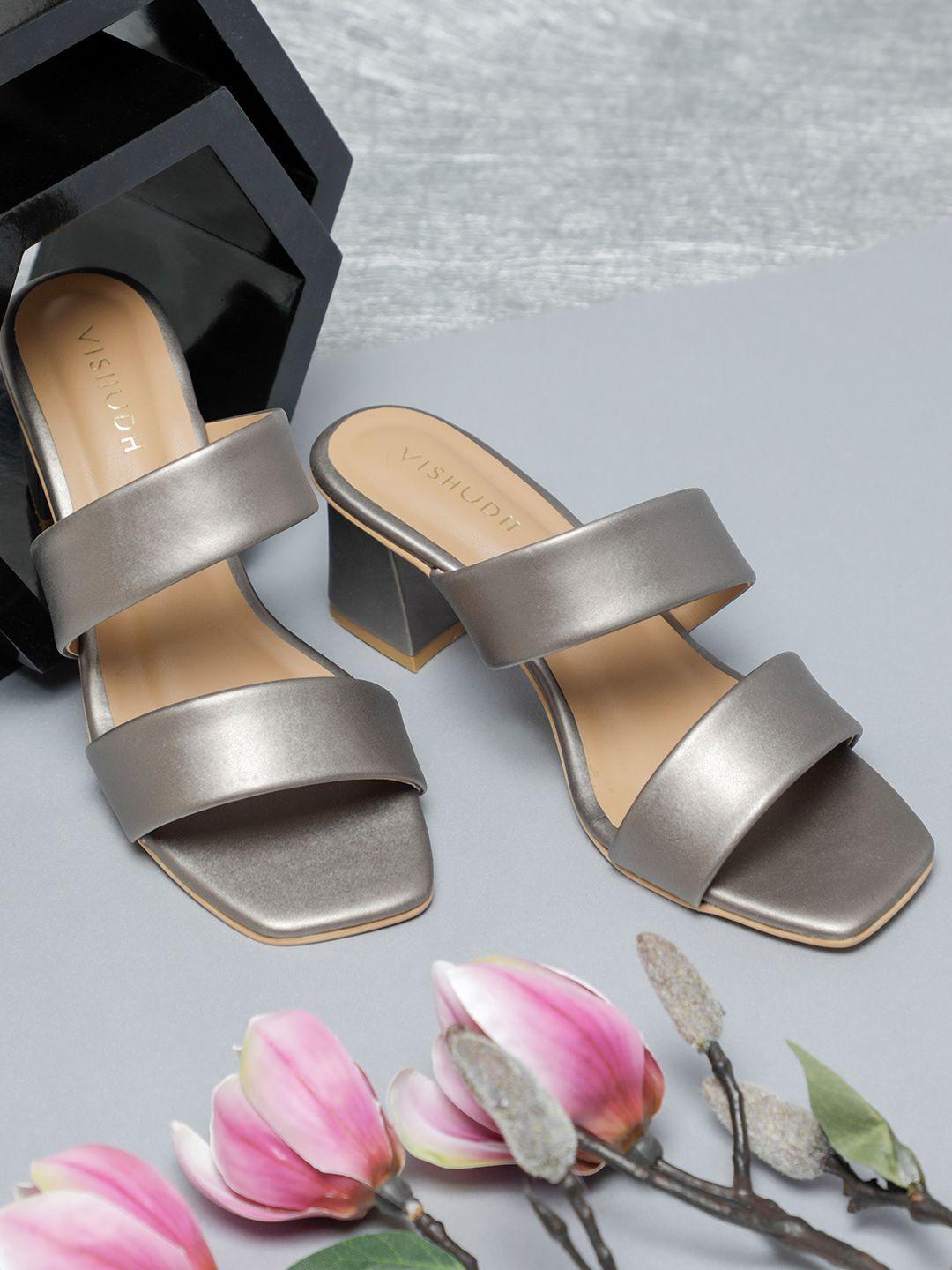 vishudh women grey solid block heels