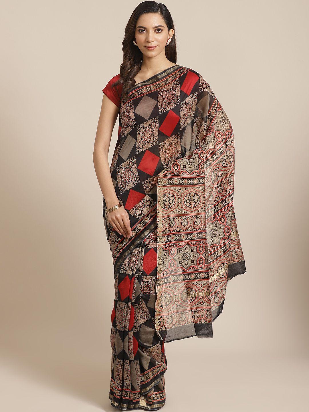 libas black & beige printed saree