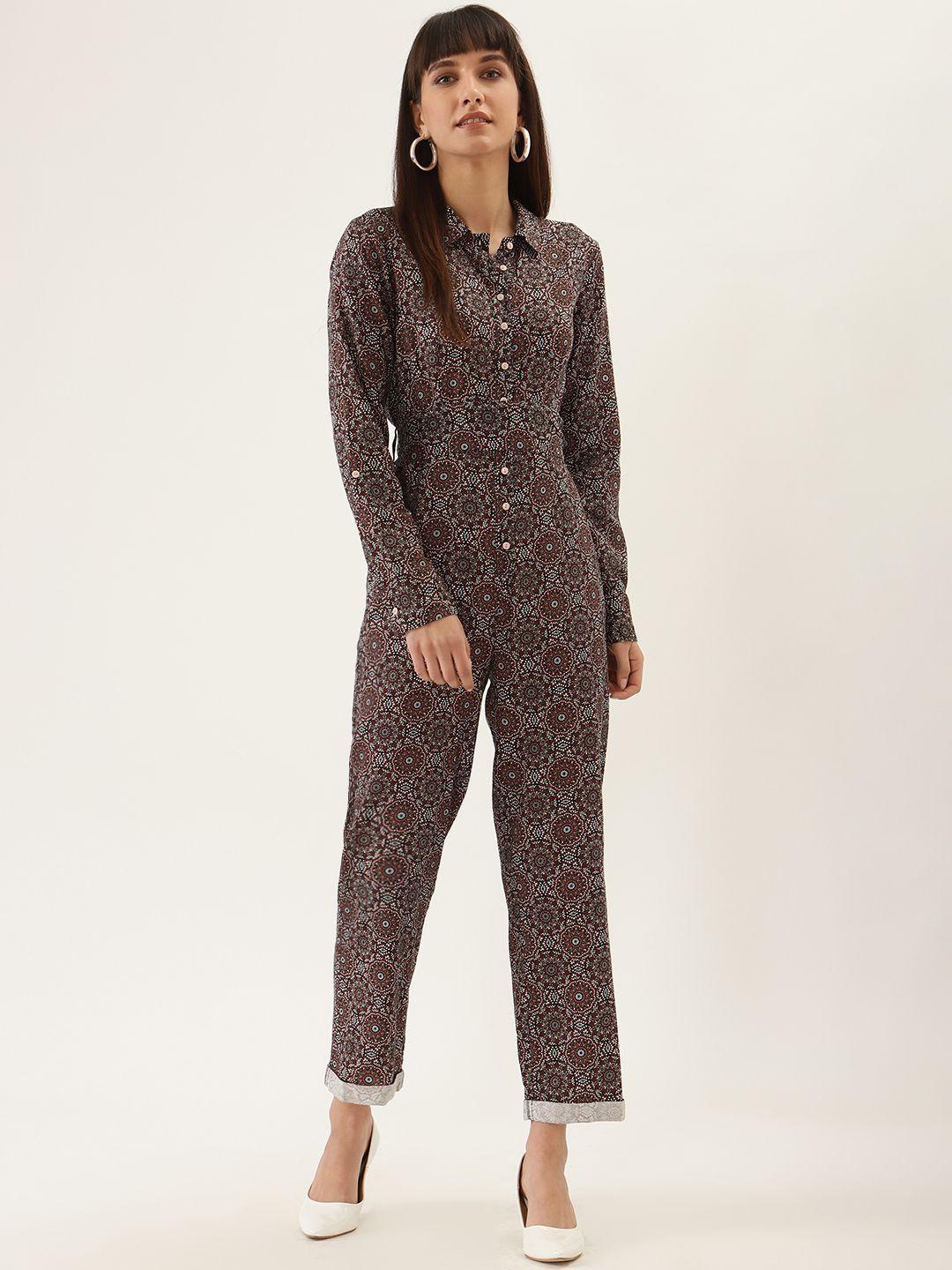 quiero women white & brown printed basic jumpsuit