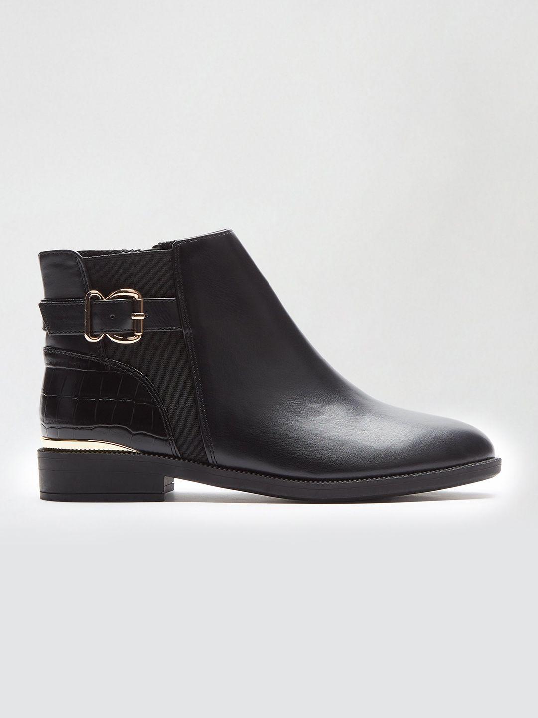 dorothy perkins women black solid mid-top flat boots