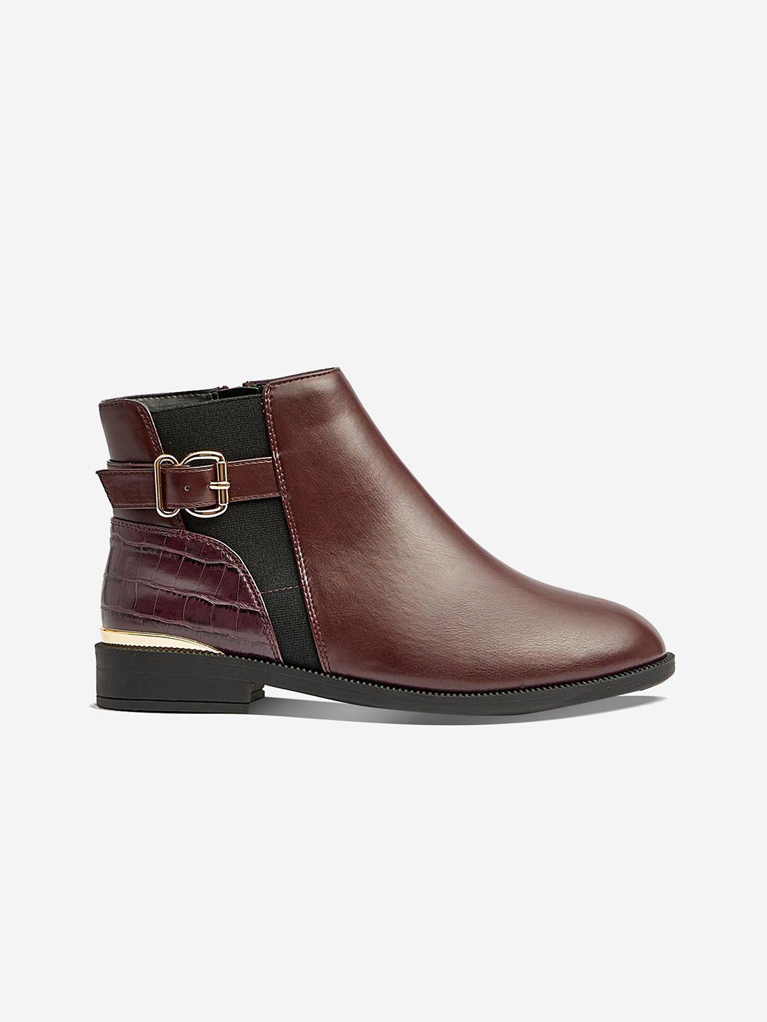 dorothy perkins women burgundy solid mid-top flat boots