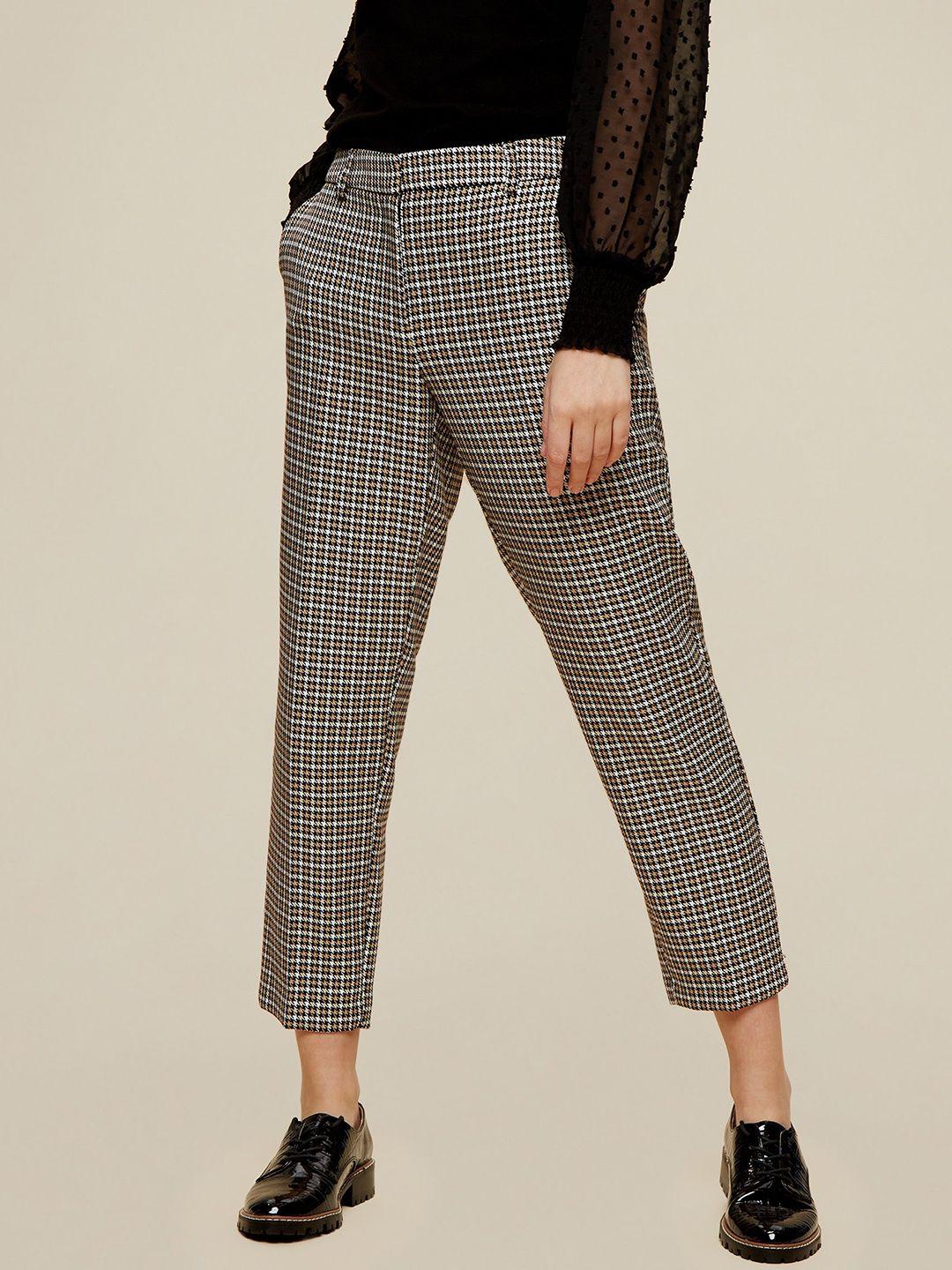 dorothy perkins women black & white petite houndstooth checked regular trousers