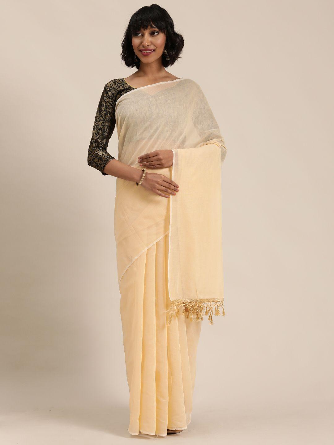 florence cream-coloured & black solid saree