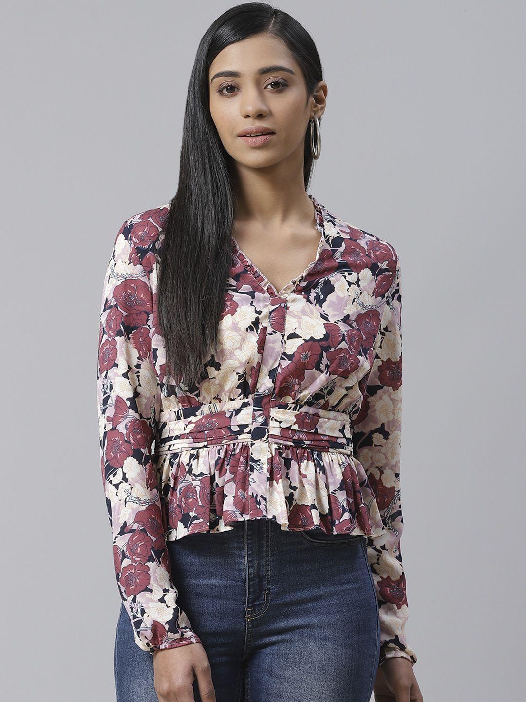 ives women mauve & pink floral print a-line top