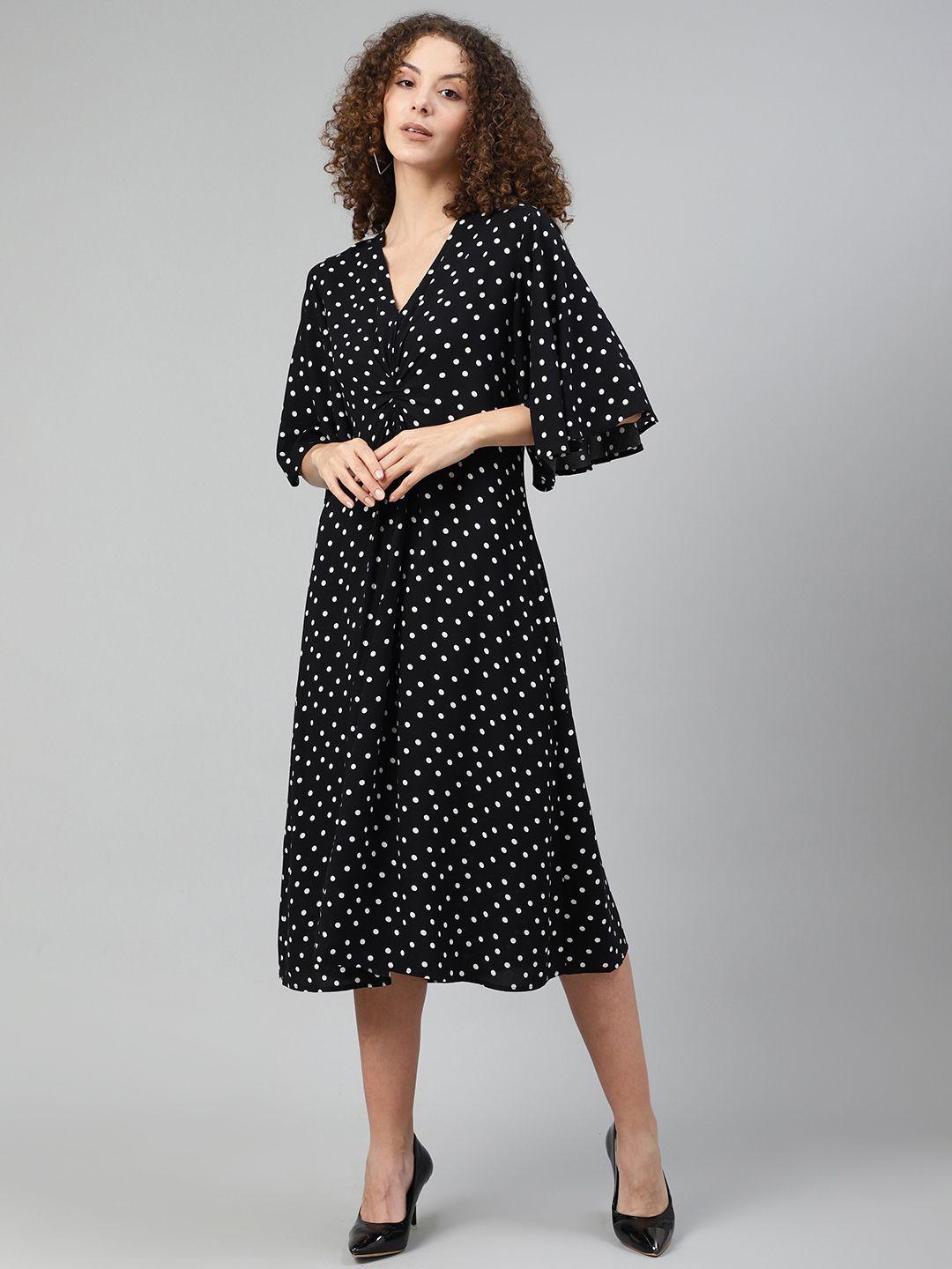 femella women black & white polka dot print a-line dress