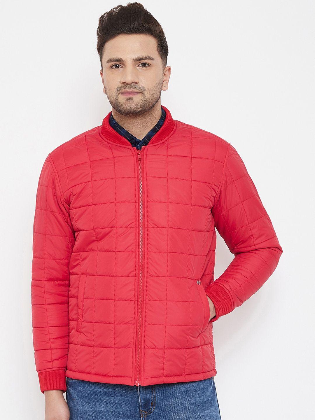 canary london men red self design padded jacket