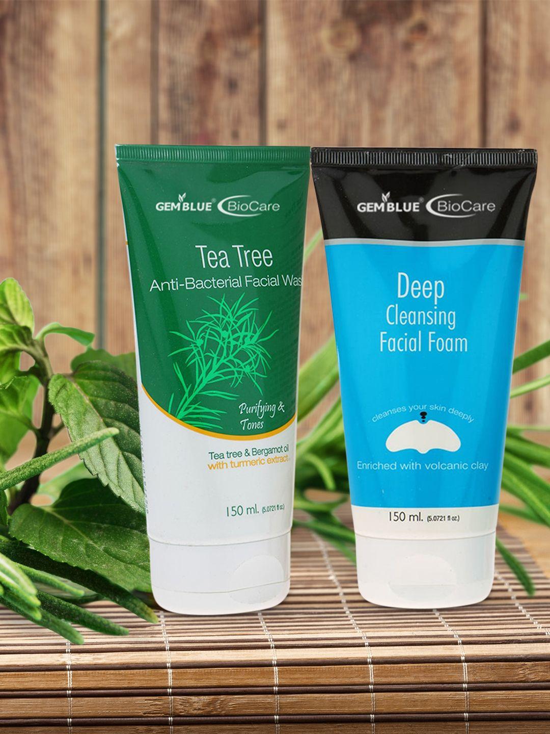 gemblue biocare deep cleansing face wash and tea tree face wash 150 ml combo of 2