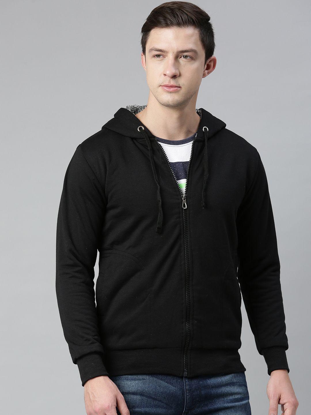 adbucks men black solid hooded sweatshirt with faux fur lined