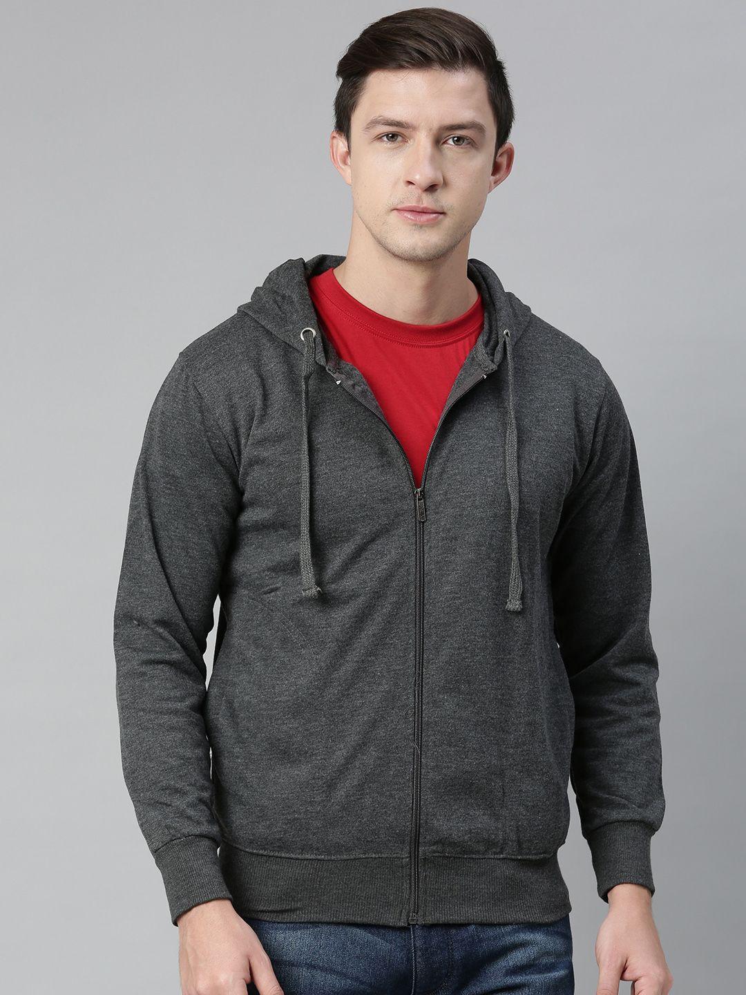 adbucks men grey solid hooded sweatshirt