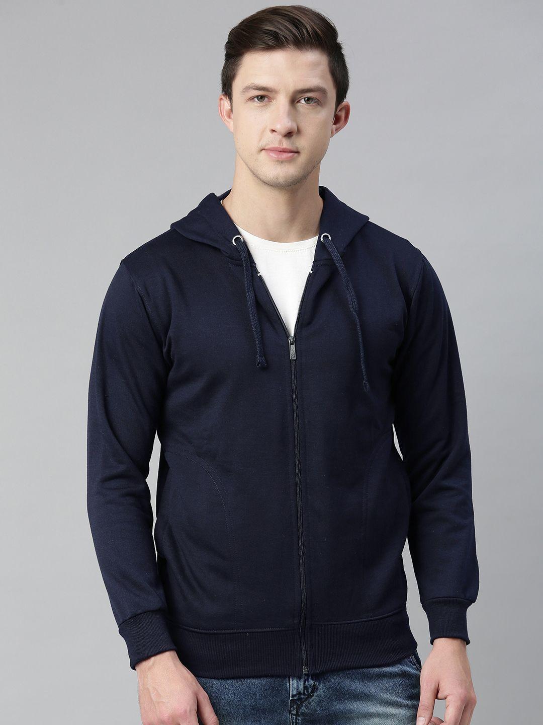 adbucks men navy blue solid hooded sweatshirt