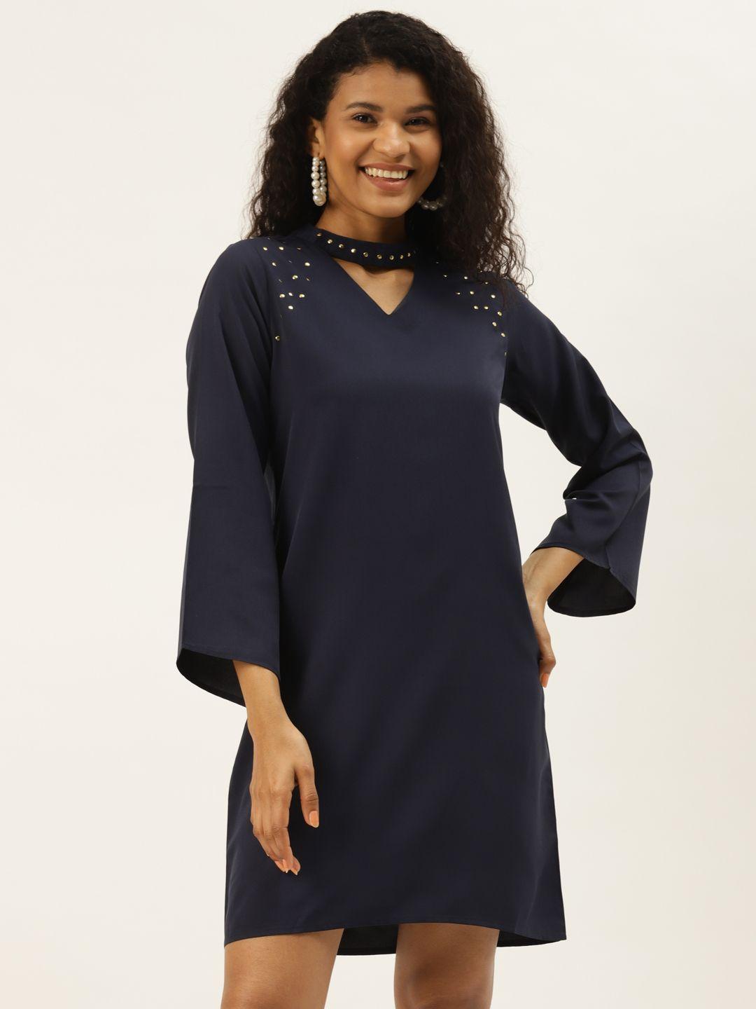 diva walk exclusive women navy blue solid a-line dress