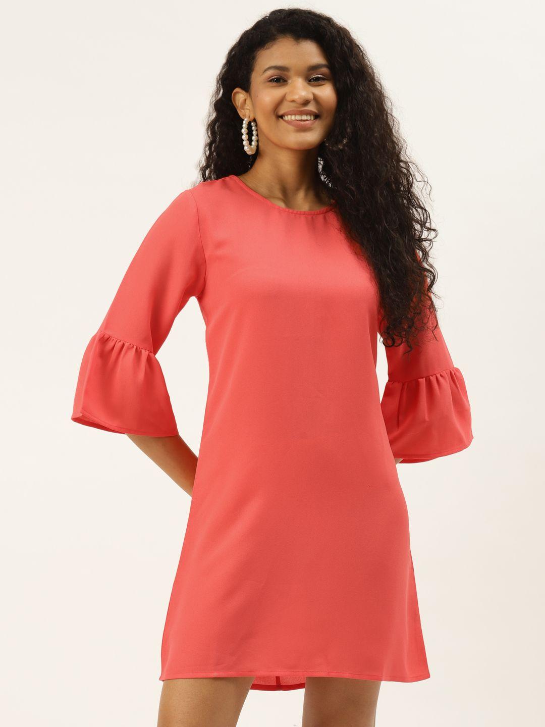 diva walk exclusive women coral pink solid a-line dress