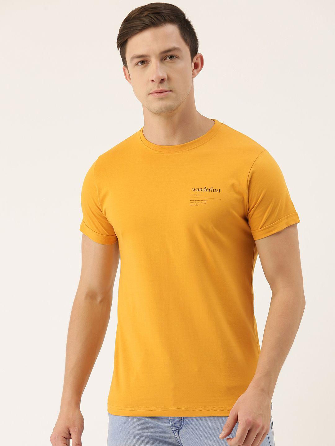 dillinger men mustard yellow printed round neck t-shirt