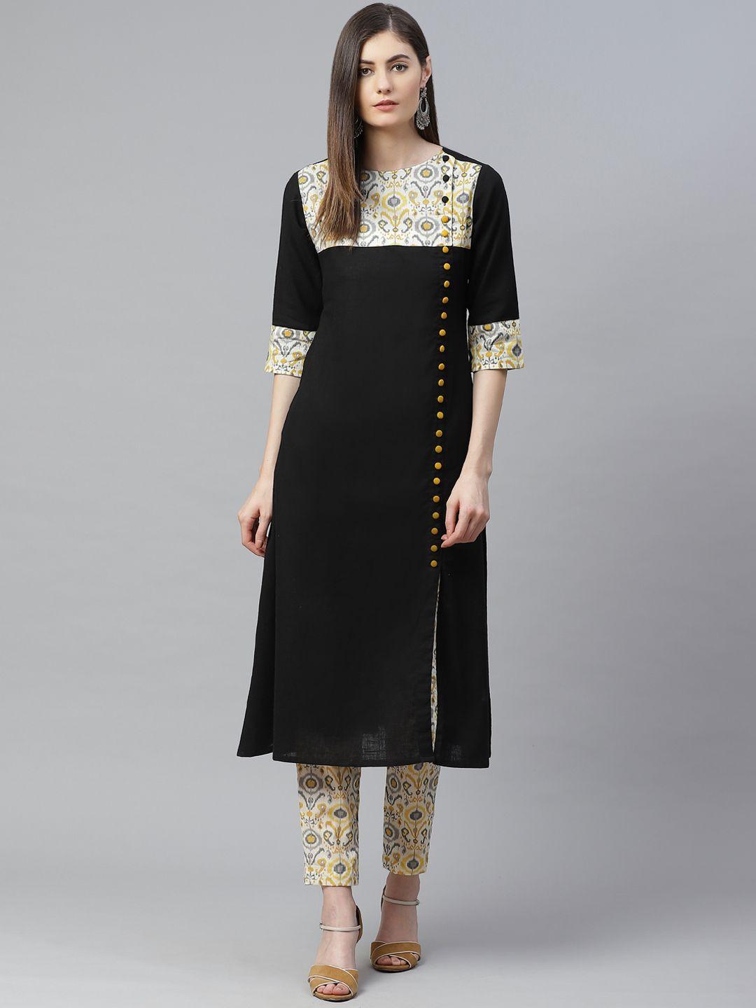 yash gallery women black printed detail kurta with trousers