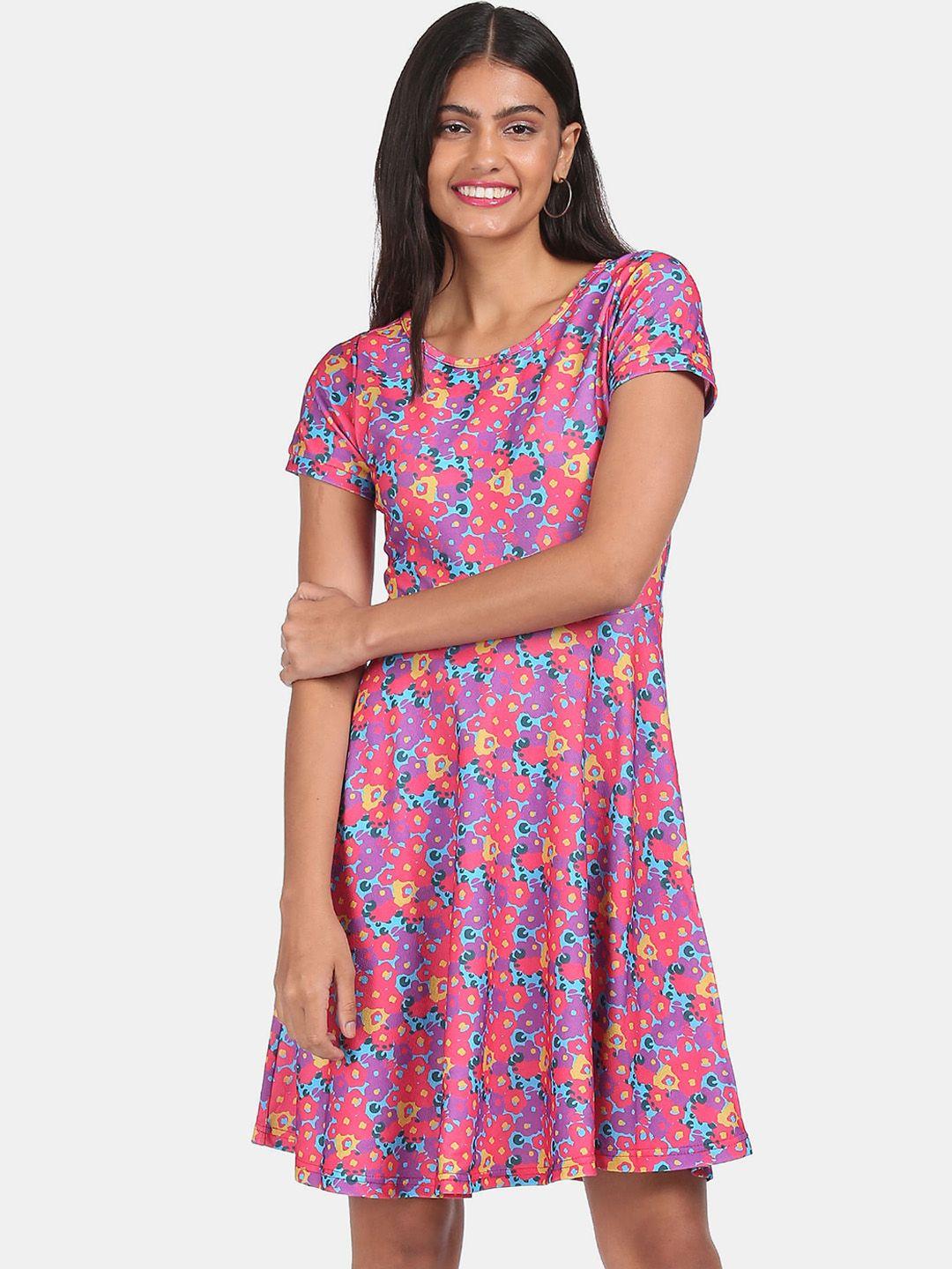 sugr women pink printed a-line dress