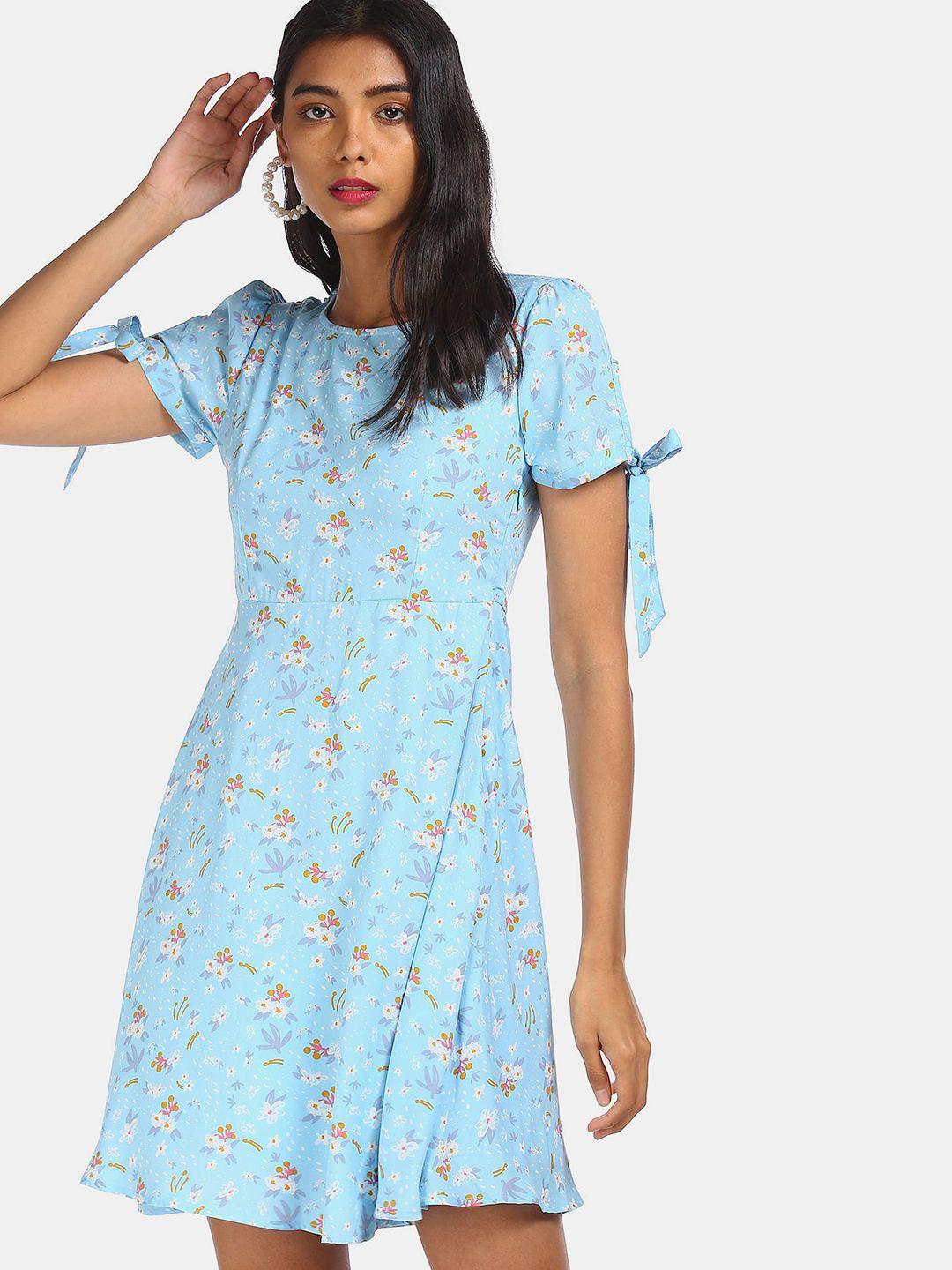 sugr women blue floral print fit & flare dress