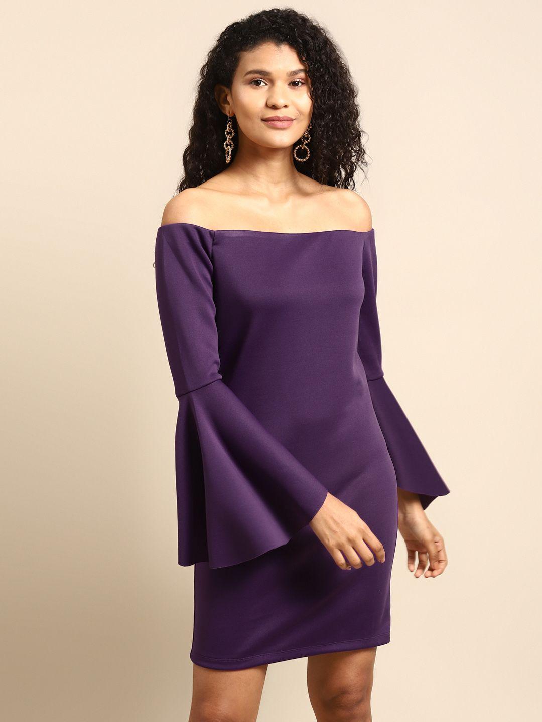 dodo & moa women purple solid bodycon dress