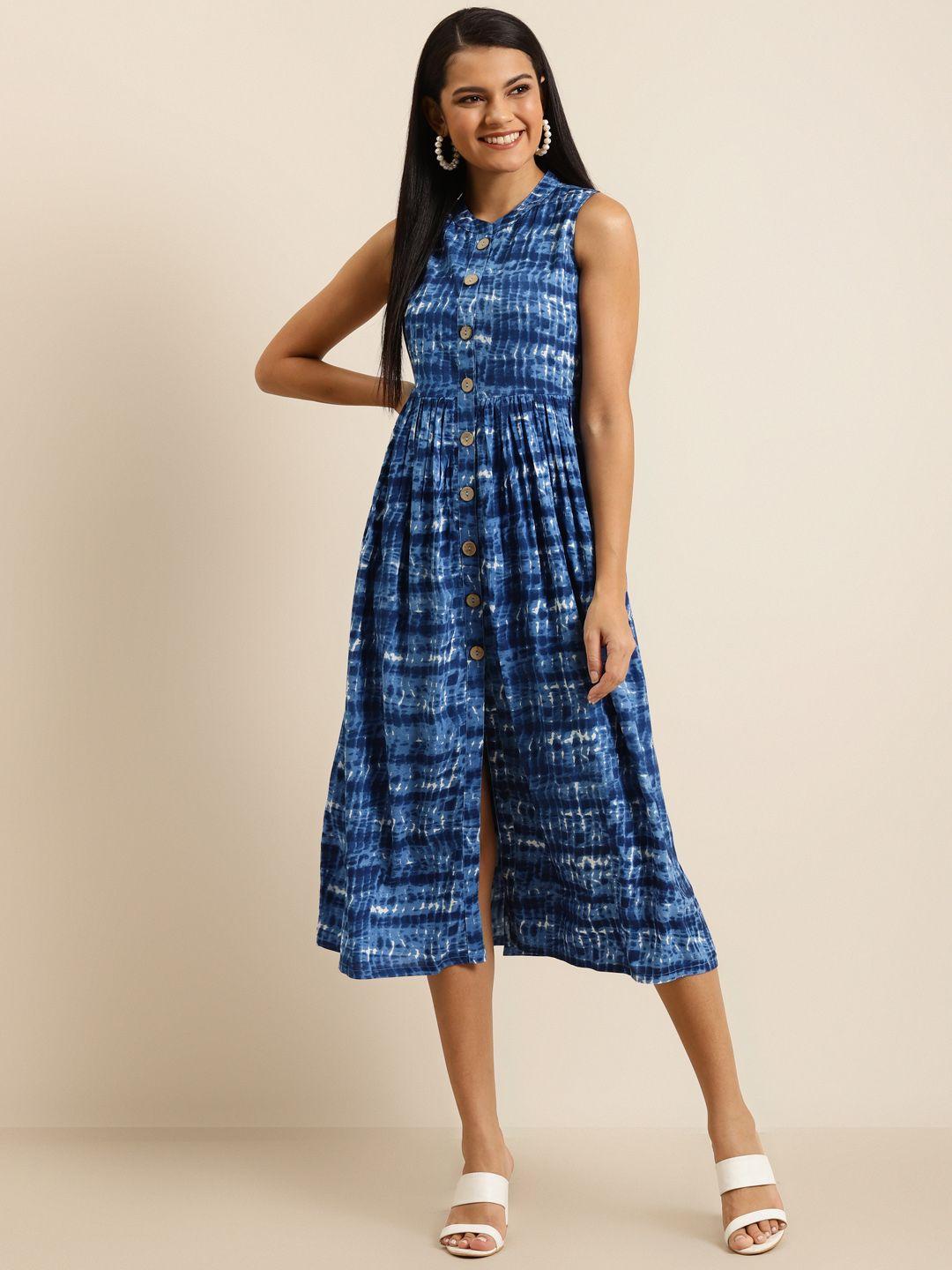 shae by sassafras women navy blue printed a-line dress