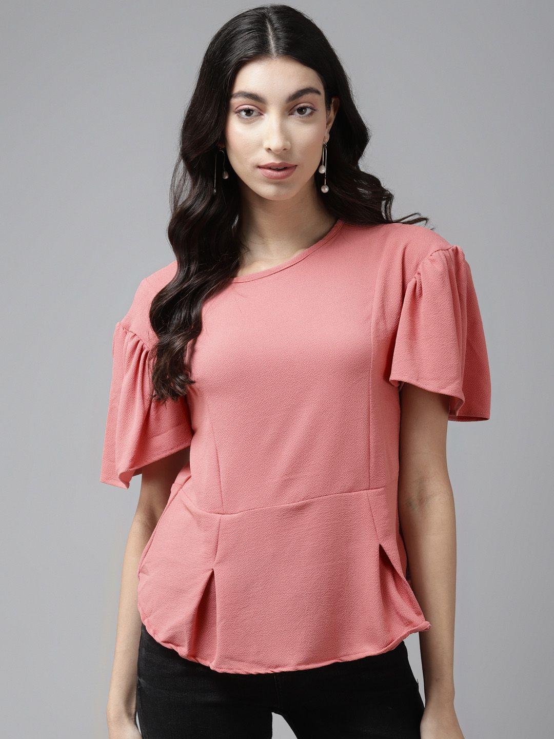 cayman peach-coloured flared sleeves  a-line top