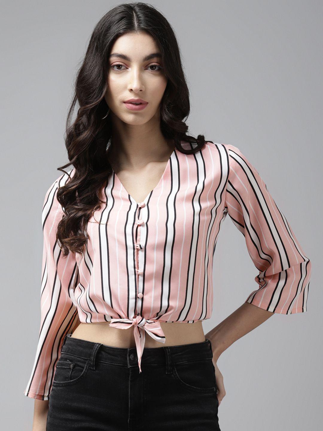 cayman pink & white striped regular crop top