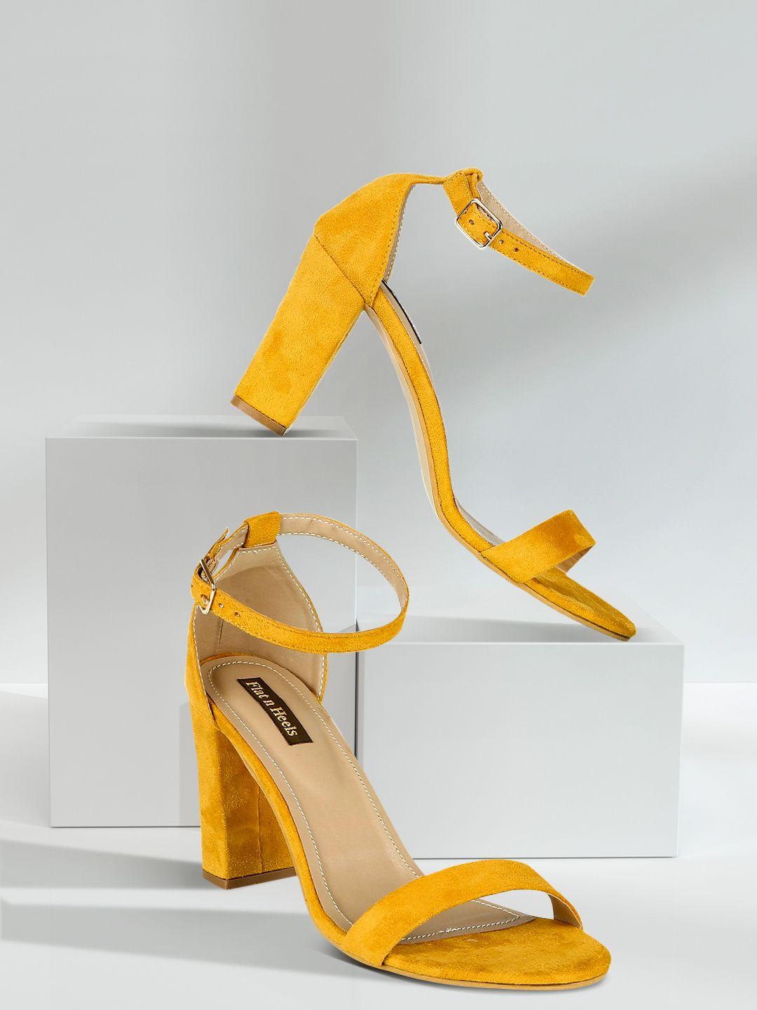 flat n heels women yellow solid block heels