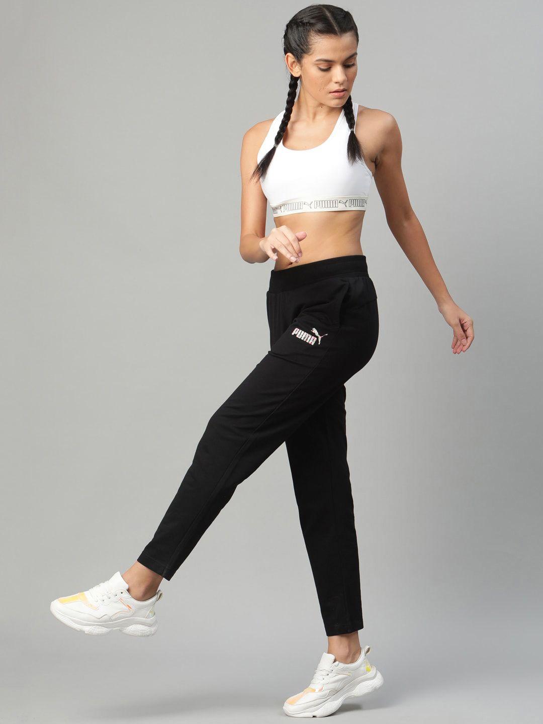 puma women black graphic 6 solid regular fit track pants