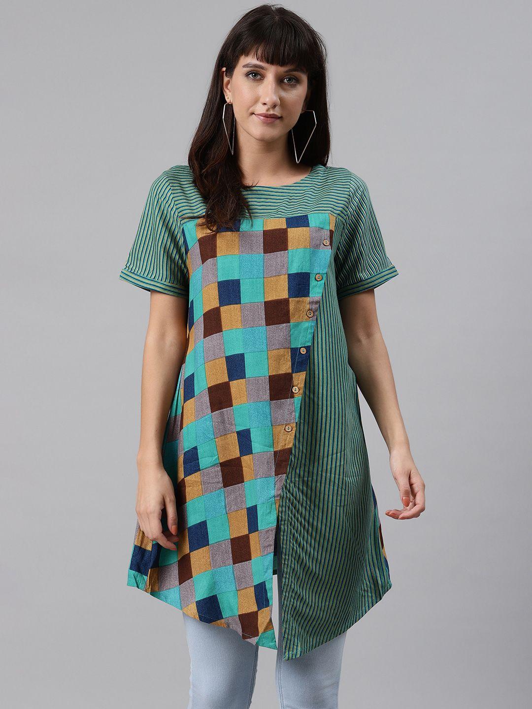 misri green & blue striped longline top