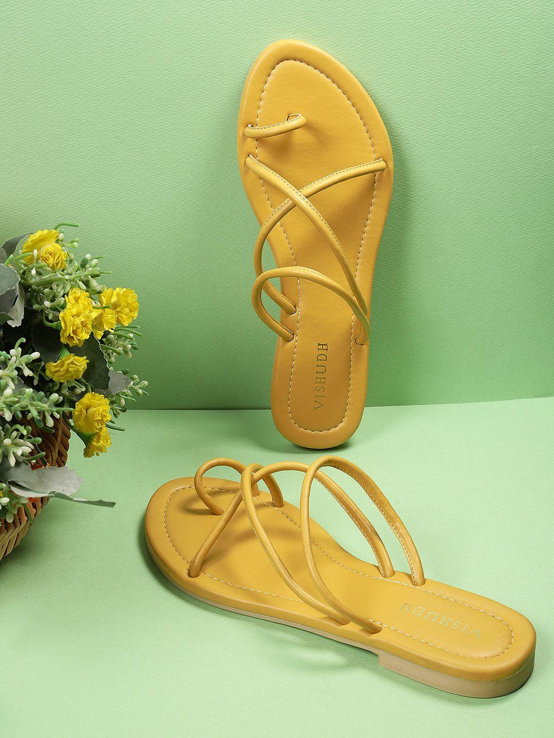 vishudh women mustard yellwo solid open toe flats