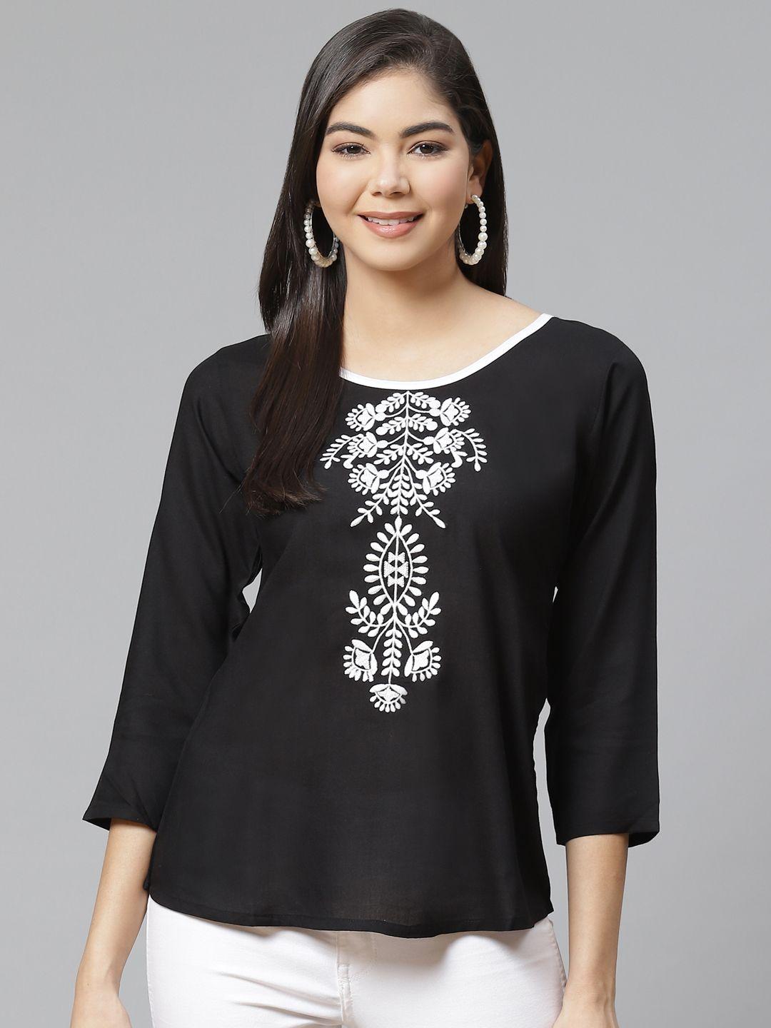 ives black & white embroidered regular top