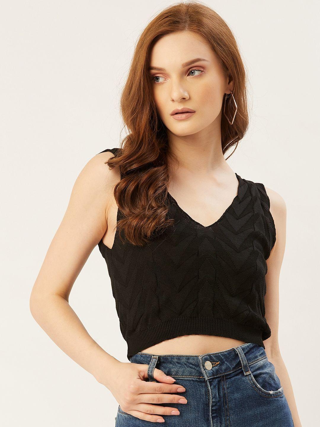 trendyol black geometric fitted crop top