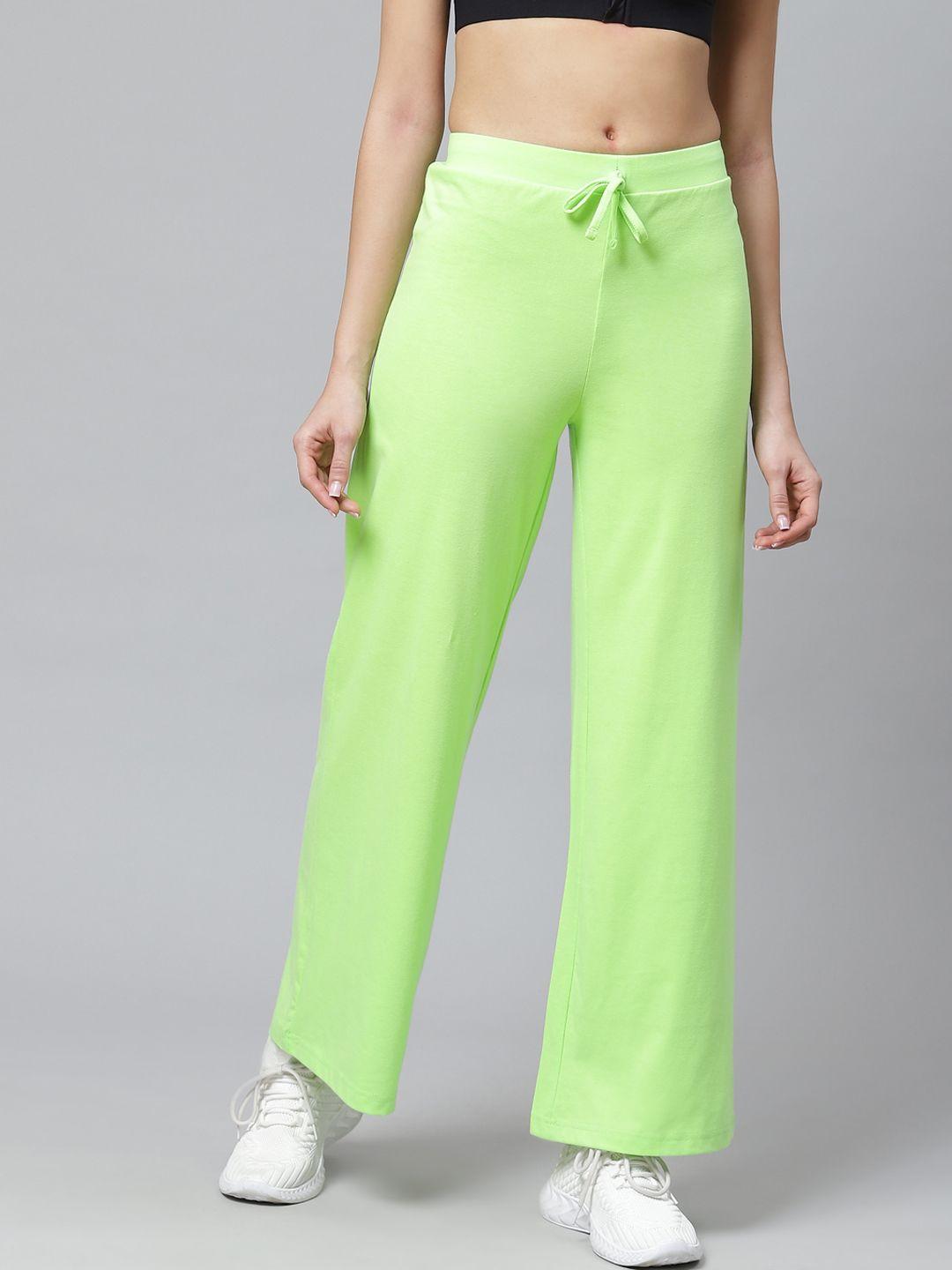 hubberholme women neon green solid track pants