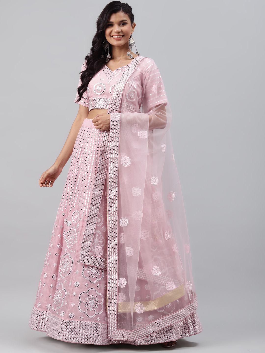 readiprint fashions pink semi-stitched lehenga & unstitched blouse with dupatta