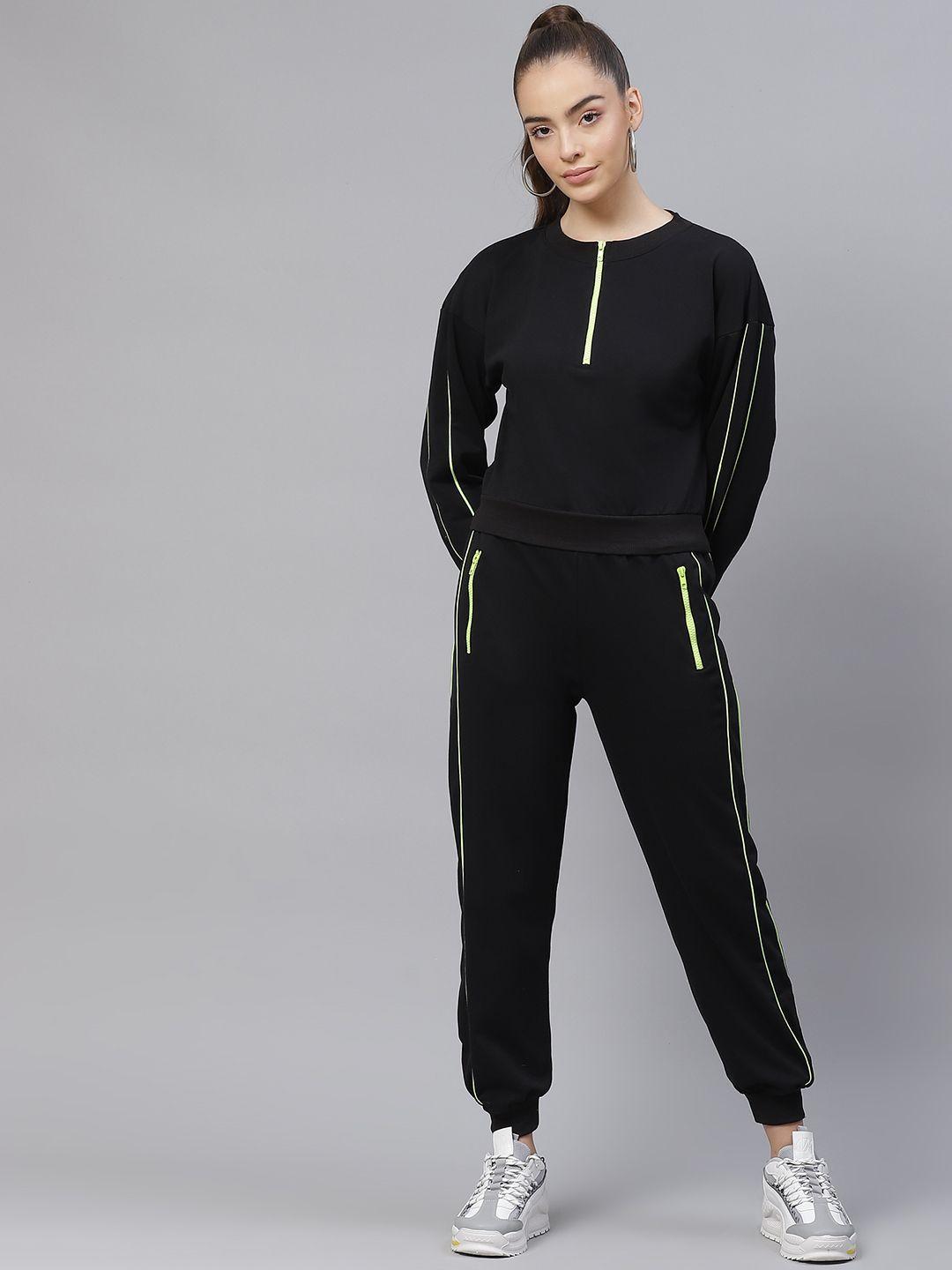 laabha women black solid tracksuit