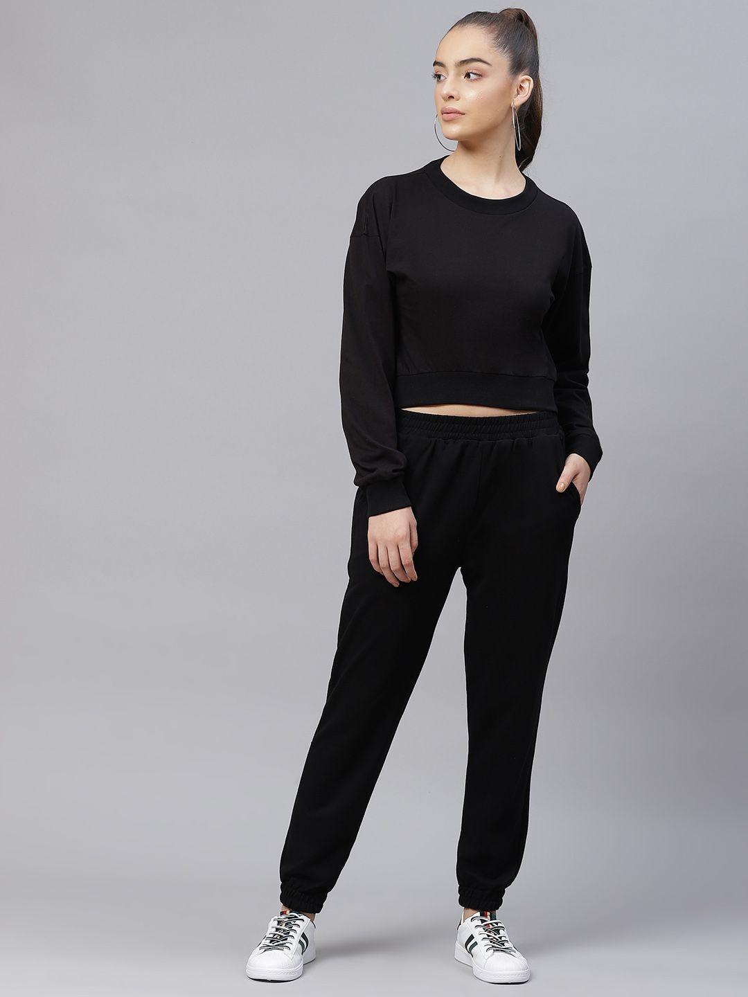 laabha women black solid tracksuit