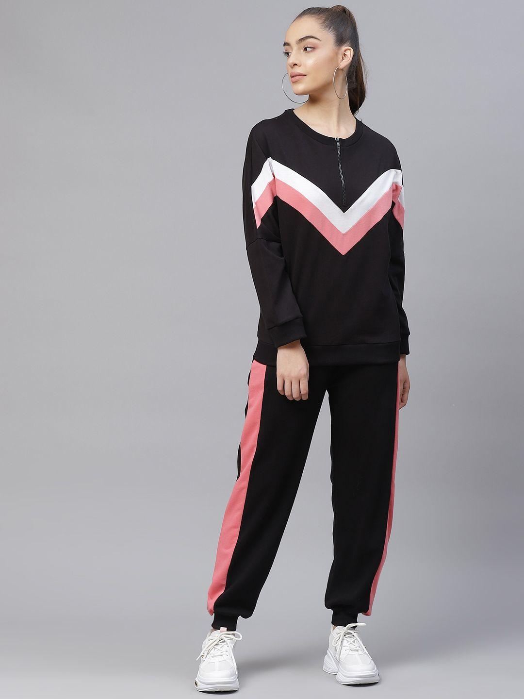 laabha women black & white striped detail tracksuit