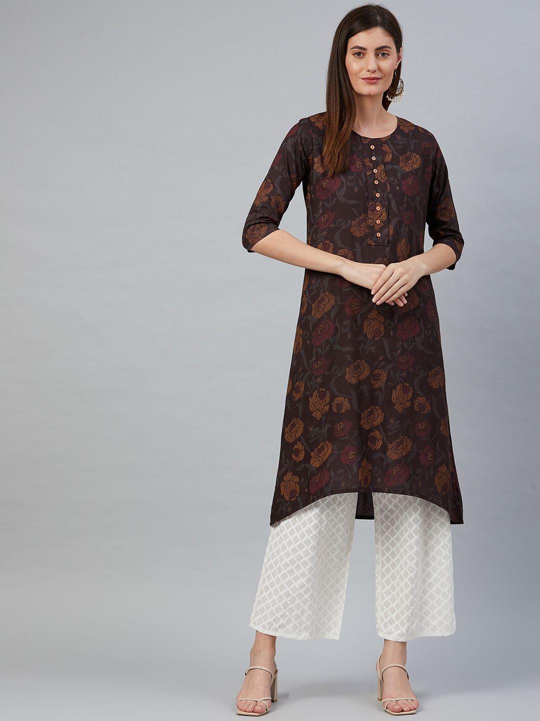 anubhutee women black & white floral printed kurta with palazzos