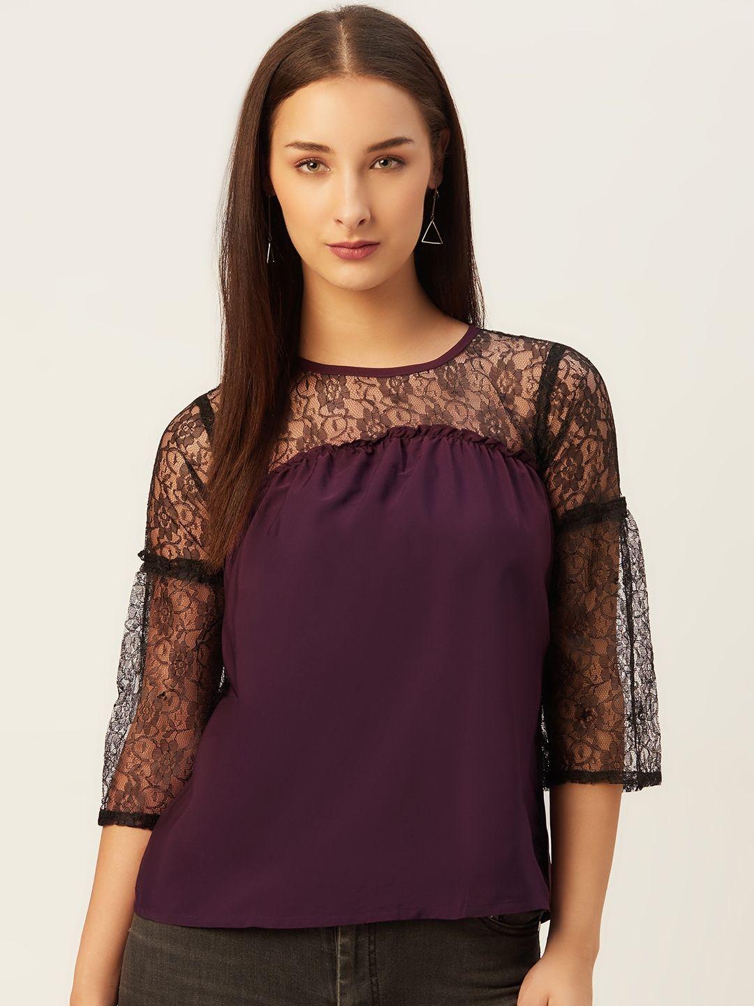 belle fille burgundy semi-sheer regular top