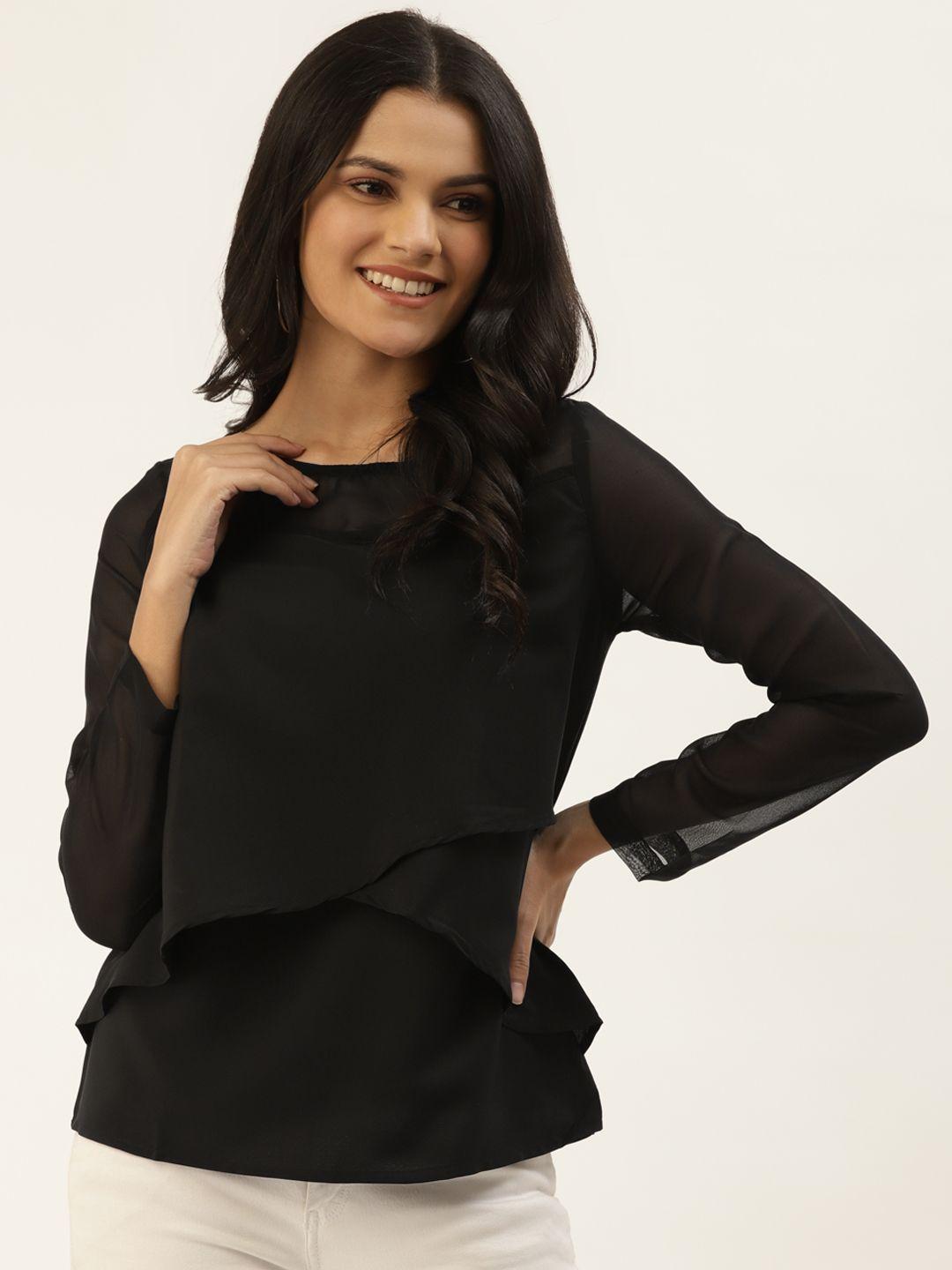 belle fille black solid layered regular top