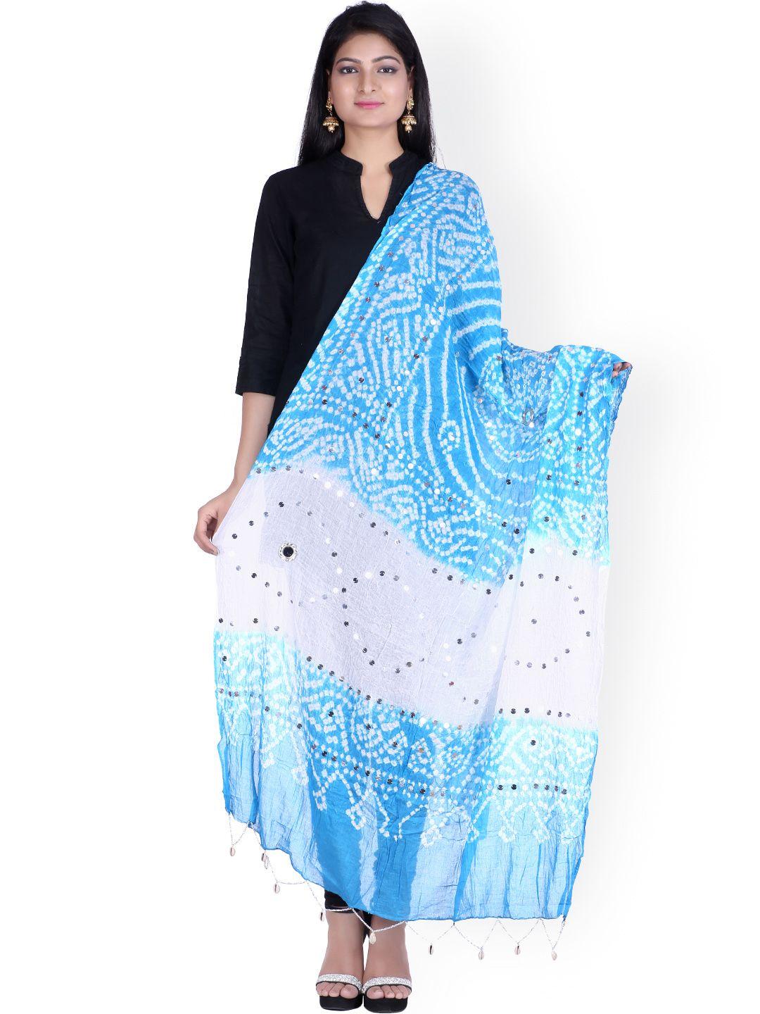 soundarya blue & white sequined bandhani dupatta